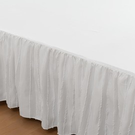 Striped Tufted Bed Skirt Twin Size, Ruffled Bed Skirt with Split Corners, Twin Bed Skirt 12 Inch Drop, Boho Twin Size Bed Skirts White for Ruffled Bed Skirt with Split Corners, White (Twin - 12" Drop)