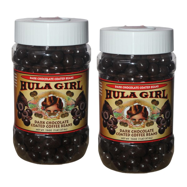 Hula Girl Dark Chocolate Coated Coffee Beans in Jar Net