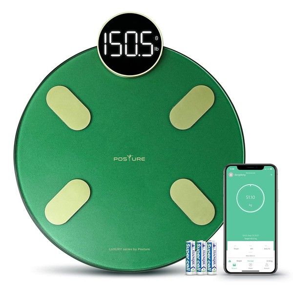 Scale for Body Weight, Posture Digital Bathroom Scale Large LED Display Weight Scale, High Accurate Body Composition Analyzer with BMI with Free Smartphone APP, 400Lb,Green