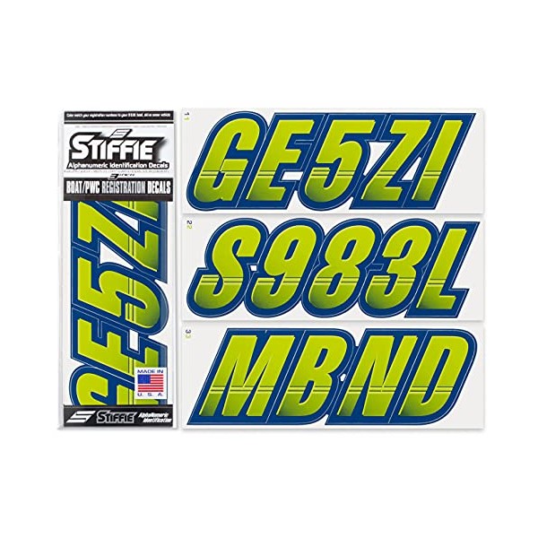 Stiffie Techtron Atomic Green/Navy 3" Alpha-Numeric Registration Identification Numbers Stickers