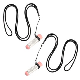 Neck Lanyards 2 Pack with Stretchy Black Silicone Ring Holder Necklace Set, Black Lanyard Neck Strap for Aromatherapy Nasal Inhaler, Lip Balm, Lipstick, Lip Gloss, Fountain Pen Holder