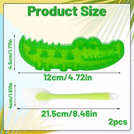 Dog Treat Toy, Crocodile Dog Toy, Treat Ball for Dogs, Slow Feeder Puzzle Toy for Puppies, Interactive Chew Toy for Dental Care, 2-Piece Set with Scraper Tool (Small, Green)