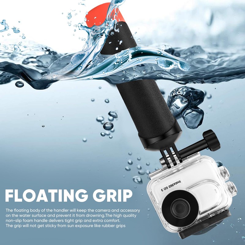 LEWOTE Waterproof Case&Floating Hand Grip Compatible with Insta360 GO 3S,