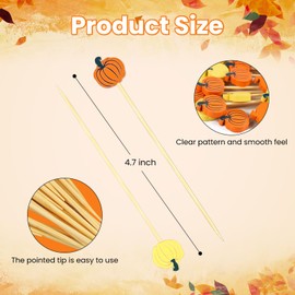 KFJBPB 100Pcs Fall Pumpkins Cocktail Picks 4.7 Inch, Pumpkins Fancy Toothpicks Bamboo Appetizer Toothpicks Fruit Skewers for Food Sandwich Drinks Autumn Theme Thanksgiving Day Party Decorations