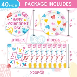40pcs Valentine's Day Party Decoration,include 20 Dessert plate and 20 Napkin,Valentine's Day Party Plate Napkin Set,Used for Valentine's Day Party Supplies (pink white)