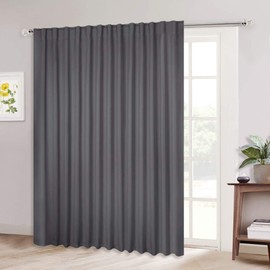 NICETOWN Patio Sliding Glass Door Curtain, Wide Blackout Curtains, Keep Warm Draperies, Grey Sliding Door Drapes for Closet Bedroom Office Sunroom Backdrop (Gray, 100 inches W x 95 inches L, 1 Panel)