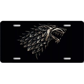 Mako House of Stark ART License Plate Game of Thrones Direwolf fantasy Tag Gold Dark