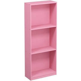 FURINNO Basic 3-Tier Bookcase Storage Shelves, Pink