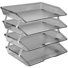 Acrimet Facility 4 Tier Letter Tray, Side Load, Letter Size/A4, Desktop File Organizer, Plastic (Clear Smoke)