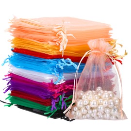 NALER Drawstring Organza Bags, Halloween Bags, Pack of 100, Plain Organza, Gift Packaging, Accessories, Jewelry, Storage, Organza Bags, 3.9 x 5.9 inches (10 x 15 cm), 10 Colors