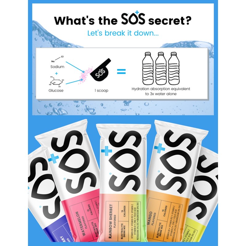 SOS Hydration Variety Pack Sampler, 5 Flavors with Sports Water