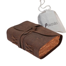 Fausta Flap Leather Bound Journal for Writing, 240 Pages (A4) | Vintage Deckle Edge Cotton Paper Travel Journal (150 GSM) | Rustic Brown Sketchbook for Drawing, Ideal Gift for Men & Women