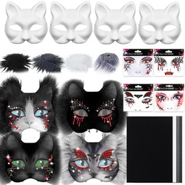 LUKIUP 20 Pieces Therian Mask Kit, Pack of 10 Carnival DIY White Mask, Theatre Mask for Painting, Unpainted Masks for Children, Adults, Carnival, Christmas Fancy Dress, Party Cosplay (20 x Mask Kit)