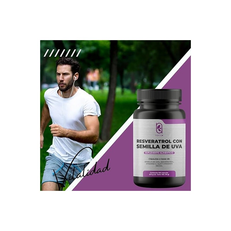Naima Resveratrol Semilla Uva 100 Cápsulas Suplemento Alimenticio Puro Ingredientes