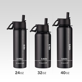 KXIAOCHEN 24 oz insulated Water Bottle with Paracord Handles & Strap, 2 Lids(Straw Lid&Spout Lid), Stainless Steel Reusable Wide Mouth Metal Water Bottle With Straw, Double Walled(Black)