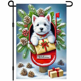 BlissYard Winter Christmas Dog Garden Flag 12x18 Inch Double Sided Dog Holding Gift Pine Cone Flags Holiday Garden Flag for Outdoor Small Yard Lawn Outdoor Decoration