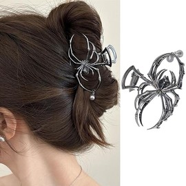 Halloween Black Metal Hair Clips for Women Large Rhinestone Pearl Spider Design Hair Claw Clips Strong Hold Nonslip Hair Barrettes for Thick Hair Gothic Fashion Hair Accessories for Party Decorations