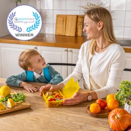 Snack Box Containers Set of 2-Reusable,100 Dissolvable Labels, 8 Adjustable Compartments, Dishwasher Safe, BPA-Free, Food Grade, Durable Design, PARENT TESTED PARENT APPROVED AWARD (2 Pack)(Marigold)