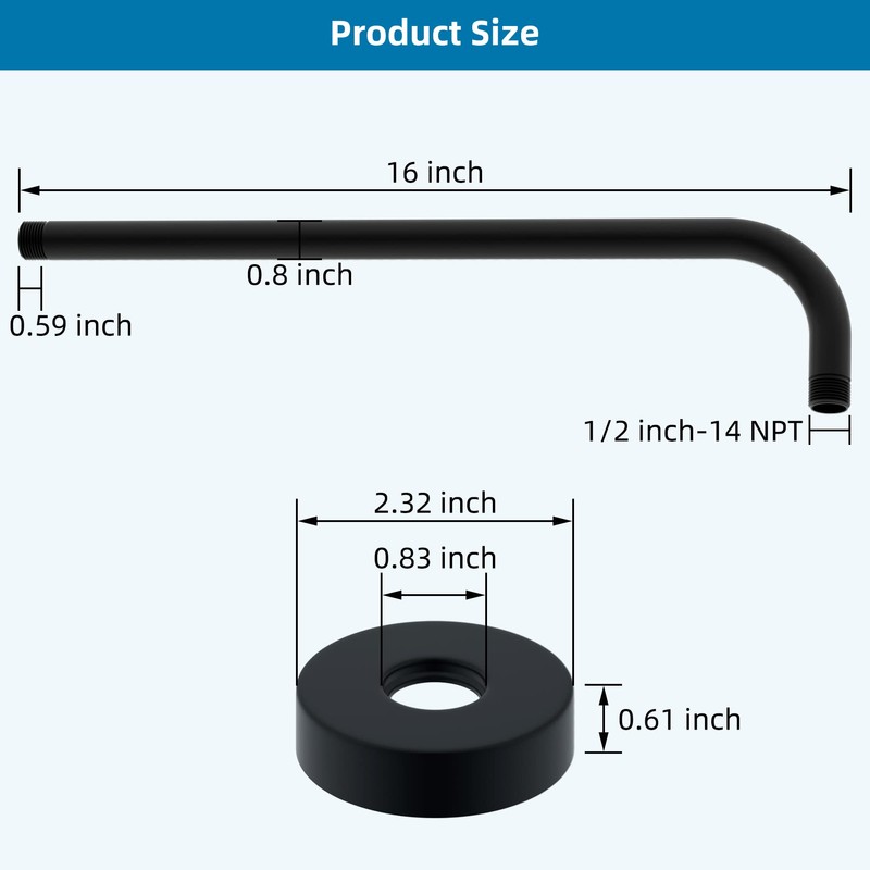Hibbent 16 Inch All Metal Shower Extension Arm, Extra Long