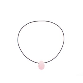 Echter Rosenquarz Tropfenanhänger mit gewachstem Baumwollband - Gebohrter Trommelstein - Drehverschluss aus Edelstahl (Rosenquarz, 55)