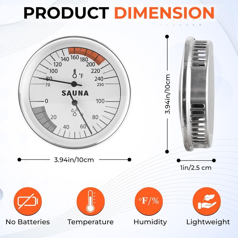 Golden Wave Sauna Thermometer & Hygrometer 2-in-1 – Fahrenheit (70-250°F)