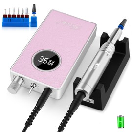 Kredioo Nagelfräser Akku 35000 U/Min Elektrische Nagelfräser für Gelnägel 2 in 1 Tischgerät und Tragbare Fräser Set Kabellos Nutzung 8 Stunden Rosa Lila