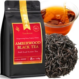 TeaRove Organic Amberwood Black Tea Loose Leaf, High Mountain Chinese Black Tea Leaves, Medium Caffeinated, Rich Flavor, Naturally Honeyed & Woody Richness, Whole Leaf Perfect for Hot & Iced, 8oz/228g