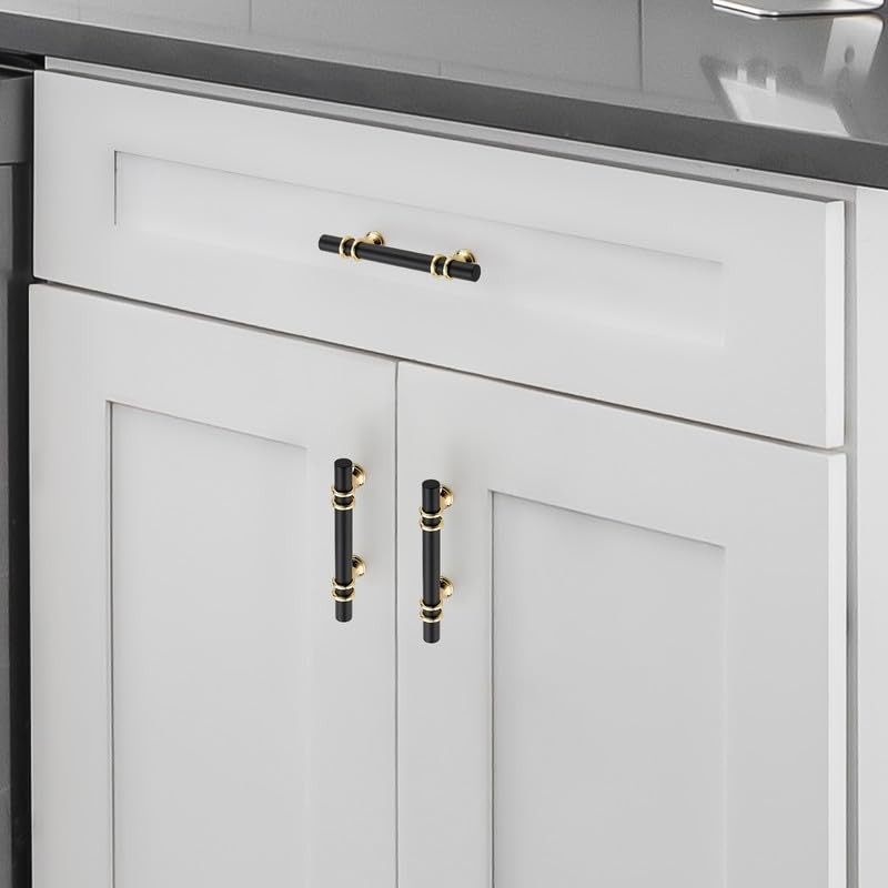 Ravinte Hardware 5 Pack 5 Inch Matte Black&Gold Cabinet Pulls
