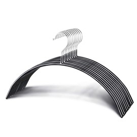 Zoe Deco Non-Slip No Shoulder Bumps Clothes Hangers with Grippy Coating, Sleek and Slim Rounded Hangers, Space-Saving Hanger Solution (Black, 16.5"x7.75", 10 Pack)