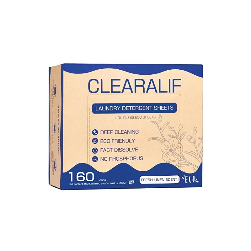 CLEARALIF Laundry Detergent Sheets Up to 160 Loads, Fresh Linen