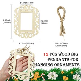 Stiesy 12 Pcs Wooden Picture Frames Hanging Ornaments for Crafts DIY Unfinished Wood Photo Frame with Rope Blank Wooden Ornaments to Paint for Home Decor Holiday Party Projects Activities