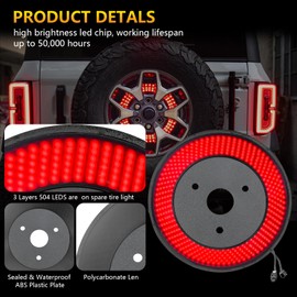 Riasdy Spare Tire Brake Light for Ford Bronco 2021 2022 2023 2-Door & 4-Door Third Brake Light Plug & Play Red LED Wheel Light Rear Light for Ford Bronco Accessories