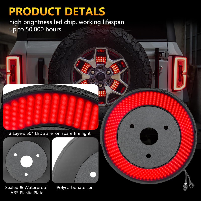 Riasdy Spare Tire Brake Light for Ford Bronco 2021 2022