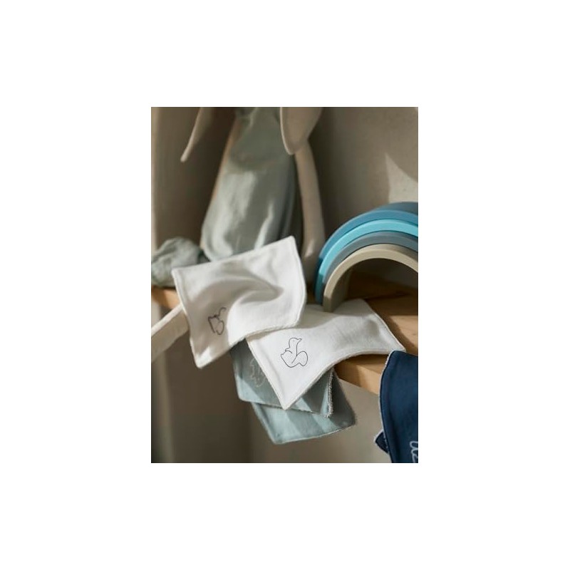 Vertbaudet Pack of 6 Baby Wash Cloths Pack Grey Blue