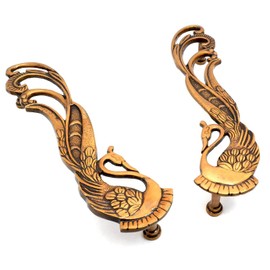 eSplanade - 11" Designer Peacock Brass Door Handle Pair (2 pcs) | Home Decor | Door Decor | Pair of Brass Door Handles | Pair of Brass Door Pulls