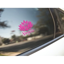 Namaste with Lotus Flower and Yoga Pose Vinyl Cutout Sticker Rub On Decal 5.38-by-4.5 Inches (Pink)