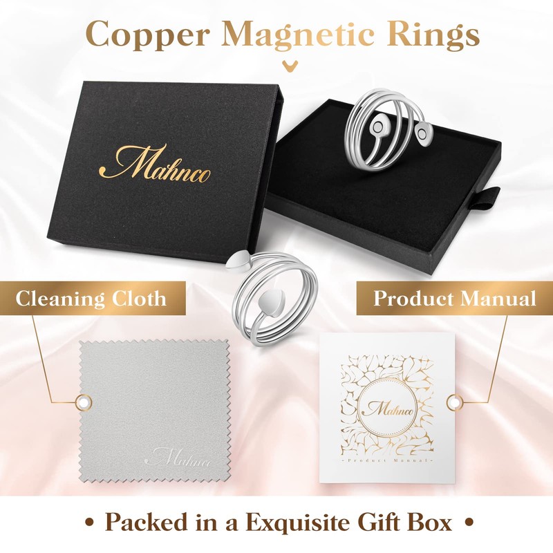 Mahnco Lymphatic Drainage Ring for Women, Magnetic Ring Adjustable Copper