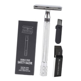 PACKOVE 1Set Old Style Safety Razor Manual Shaver with Brush and Double Edged Blades Compact Travel Shaving Kit for Smooth Beard Removal Lightweight Handle
