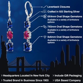 Gem Stone King 925 Sterling Silver Created Sapphire 3 Stone Dangle Earrings For Women (6.10