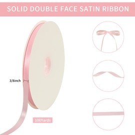 TONIFUL 3/8 Inch x 100yds Light Pink Satin Ribbon Thin Solid Fabric Ribbons Roll for Gift Wrapping Invitation Floral Hair Balloons Craft Party Wedding Decoration Valentine's Day Bouquet
