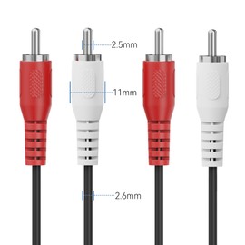 HDSupply RCA Cable, 2.50 m RCA Audio Cable, Stereo Audio RCA Cable, 2x RCA Male to 2x RCA Male for Subwoofer, Soundbar, TV, Amplifier, HiFi, Black