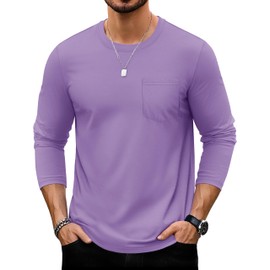 TACVASEN Long Sleeve Crew Neck Shirts for Men Pocket Work Shirts Casual Fashion Cotton Pocket T Shirts Light Purple M