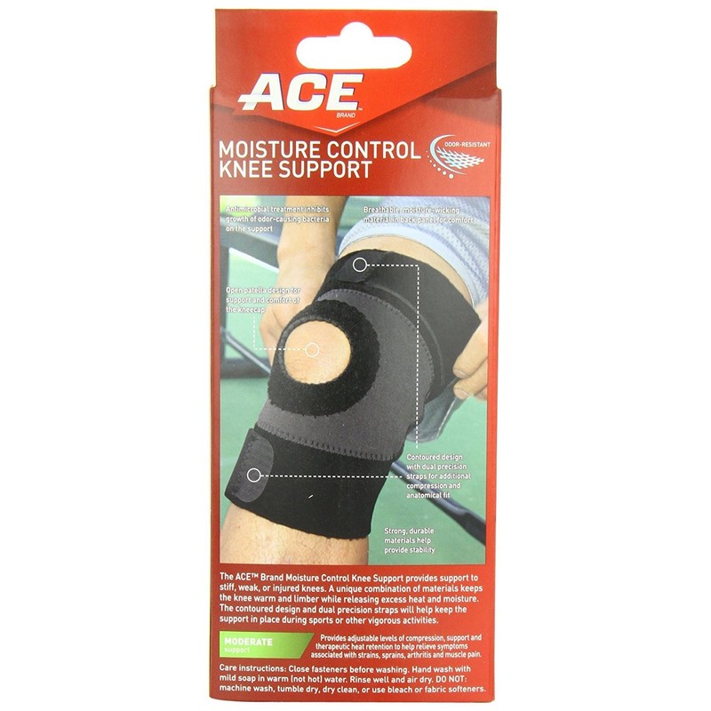 ACE Brand Moisture Control Knee Support, Medium, Black/Gray, 1/Pack