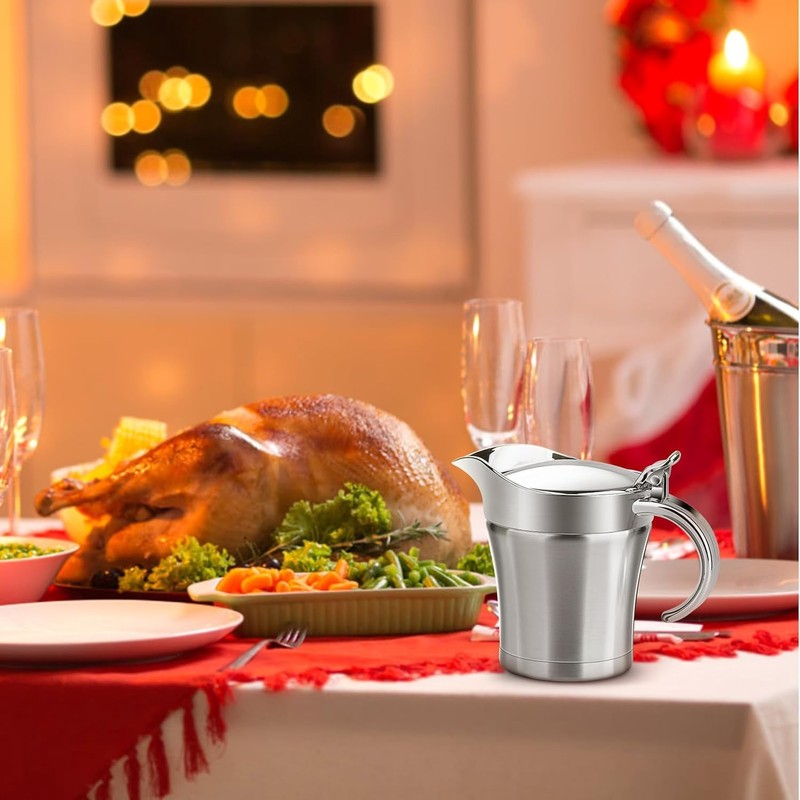 Stainless Steel Double Insulated Gravy Jug with Hinged Lid for