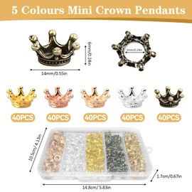 Pack of 200 Small Golden Crowns, 5 Colours Mini Crown Decoration, Mini Crown Pendant Charms, Mini Crown Pendant for Jewellery Crafts, Mini Crown Crafts, Vintage Charm, Crown Pendant for DIY Beads,