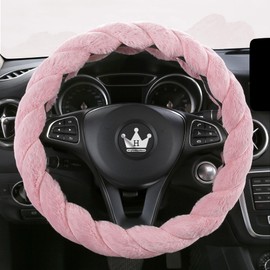 HighnessHwoo HighnessHwoo Luxury Fluffy Winter Car Steering Wheel Cover for Women Soft Warm Plush Cute Auto Accessories for Vehicle, Sedan, Universal, Fuzzy, Anti Slip, Pink, 14in, Standard Size 14.5-15"(37-38cm)