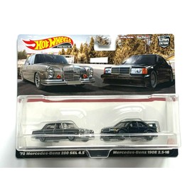 DieCast Hot Wheels '72 Mercedess-Benz 280 Sel 4.5 +190E 2.5-16, Car Culture Premium Paquete de 2 (escala 1:64) Negro