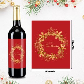 Whaline 54Pcs Christmas Bottle Label Stickers Red Gold Waterproof Wine Bottle Sticker Covers Holiday Christmas Party Wine Bottle Decorations Elk Xmas Tree Snowflake Self-Adhesive Stickers, 9 Designs