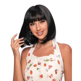 Pelucas para Mujer de pelo corto ondulado, 12"/30cm, Adecuado para Fiestas,Halloween, Juegos de Rol (12", Recto/Negro)