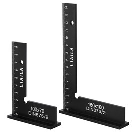 Engineer's Square Set, 2 Pieces, Size 100 x 70 mm and 150 x 100 mm, Carpenter's Square with Measuring Scale (cm), Metal Angle 90 Degrees, Stop Angle Metal for Precise Work in Metal Construction and
